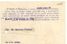 [Carta] 1933 ago. 9, Madrid [a] Gabriela Mistral