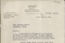 [Carta] 1945 ene. 29, [San Juan, Puerto Rico] [a] Gabriela Mistral, Consulado de Chile, Petrópolis, Brasil
