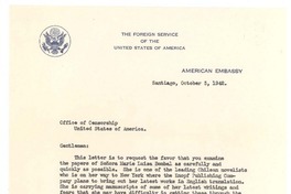 [Carta], 1942 oct. 3 Santiago, Chile <a> Office of Censorship, Estados Unidos