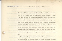 [Carta] 1933 ago. 21, Roma, [Italia] [a] Gabriela [Mistral]