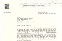 [Carta], 1979 may. 23 Valdivia, Chile <a> María Luisa Bombal