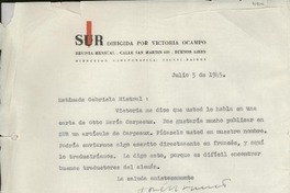 [Carta] 1945 jul. 3, [Buenos Aires] [a] Gabriela Mistral