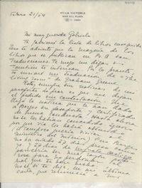 [Carta] 1954 feb. 21, [Mar del Plata], [Argentina] [a] Gabriela [Mistral]
