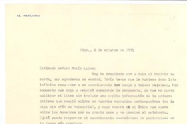 [Carta], 1971 oct. 6 Santiago, Chile <a> María Luisa Bombal