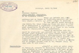 [Carta] 1948 abr. 10, Santiago [a] Gabriela Mistral, Santa Bárbara