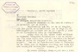 [Carta] 1955 abr. 18, Santiago, [Chile] [a] Gabriela Mistral, New York