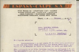 [Carta] 1936 feb. 6, Madrid, [España] [a la] Srta. Gabriela Mistral, Legación de Chile, Lisboa, Portugal