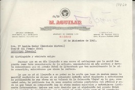 [Carta] 1945 dic. 26, Madrid, [España] [a] Sra. Da. Lucila Godoy (Gabriela Mistral), Comité del premio Nobel, Estocolmo, (Suecia)
