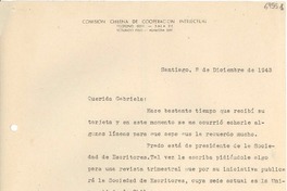 [Carta] 1943 dic. 2, Santiago [a] Gabriela Mistral