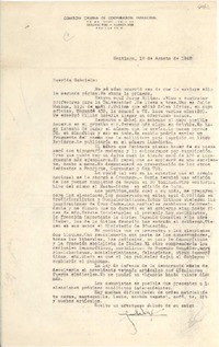 [Carta] 1948 ago. 10, Santiago, [Chile] [a] Gabriela [Mistral]