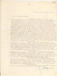 [Carta] 1949 ago. 10, Santiago, [Chile] [a] Gabriela Mistral