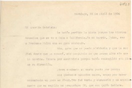 [Carta] 1954 abr. 22, Santiago, [Chile] [a] Gabriela [Mistral]