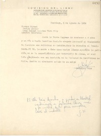 [Carta] 1956 ago. 6, Santiago, [Chile] [a] Gabriela [Mistral], Long Island, New York