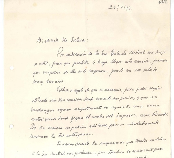 [Carta] 1943 oct. 26, Buenos Aires, Argentina [a] Consuelo Saleva