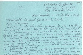 [Carta] 1946 sept. 10, Los Ángeles, California [a] Cónsul General de Chile, Los Ángeles