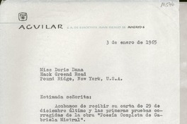 [Carta] 1965 ene. 3, Madrid, [España] [a] Miss Doris Dana, Pound Ridge, New York, [EE.UU.]