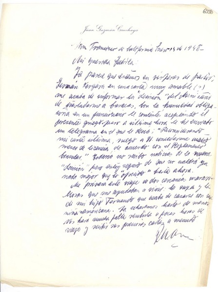 [Carta] 1948 ene. 14, San Francisco, California [a] Gabriela Mistral