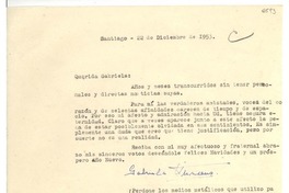 [Carta] 1953 dic. 22, Santiago, [Chile] [a] Gabriela [Mistral]