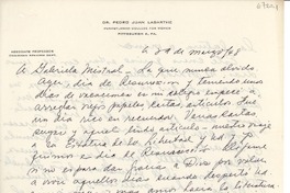 [Carta] 1948 mar., Pittsburgh, Pennsylvania [a] Gabriela Mistral
