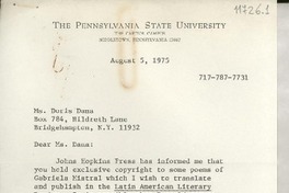 [Carta] 1975 Aug. 5, [Middletown, Pennsylvania, Estados Unidos] [a] Ms. Doris Dana, Box 784 Hildreth Lane, Bridgehampton, N. Y.