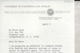 [Carta] [1974] Apr. 9, Los Angeles, California, [EE.UU.] [a] Doris Dana, Hildreth Lane, Bridgehampton, N. Y., [EE.UU.]