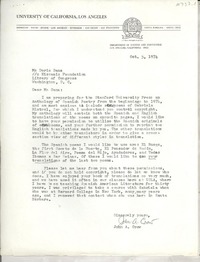 [Carta] 1974 Oct. 5, Los Angeles, California, [EE.UU.] [a] Doris Dana, Library of Congress, Washington, D. C., [EE.UU.]