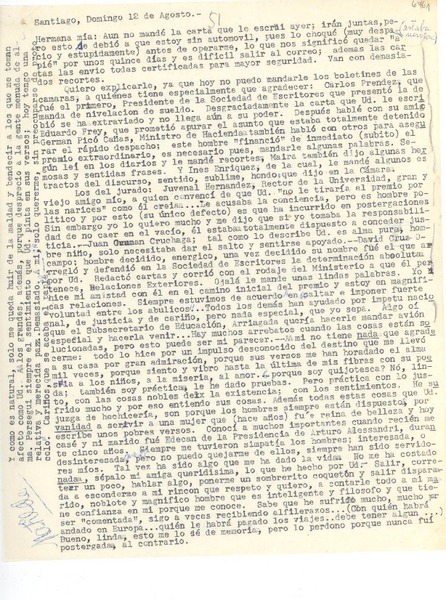 [Carta] [1951] ago. 12, Santiago, [Chile] [a] [Gabriela Mistral]
