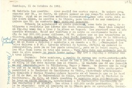 [Carta] 1951 oct. 31, Santiago, [Chile] [a] Gabriela [Mistral]