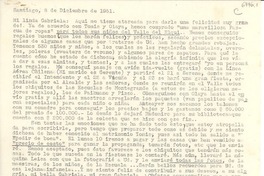 [Carta] 1951 dic. 8, Santiago, [Chile] [a] Gabriela [Mistral]