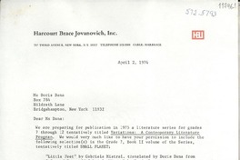 [Carta] 1974 Apr. 2, [New York, Estados Unidos] [a] Ms. Doris Dana, Box 784 Hildreth Lane, Bridgehampton, New York