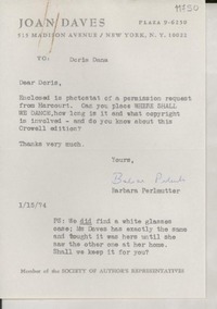 [Carta] 1974 Jan. 15, [New York, Estados Unidos] [a] Doris Dana