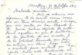 [Carta] 1951 sept. 30, Miraflores, [Perú] [a] Gabriela [Mistral], [Nápoles]