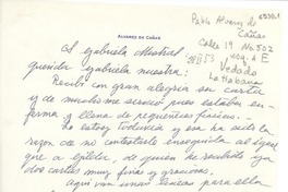 [Carta] 1953 feb. 28, La Habana, [Cuba] [a] Gabriela Mistral