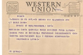 [Telegrama] 1953 Dec. 30, La Habana [Cuba] [a] Doris Dana, New York