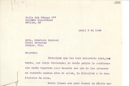 [Carta] 1949 abr. 8, México D. F. [a] Gabriela Mistral, Jalapa