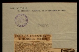 Carta sin estampilla a Gabriela Mistral