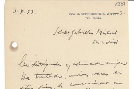 [Carta] 1933 abr. 3, [España] [a] Gabriela Mistral, Madrid