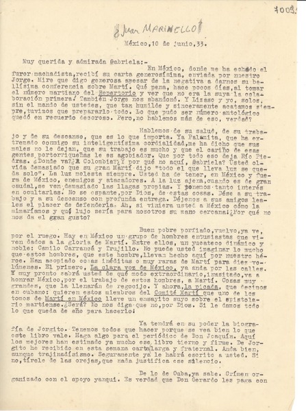 [Carta] 1933 jun. 10, México [a] Gabriela Mistral