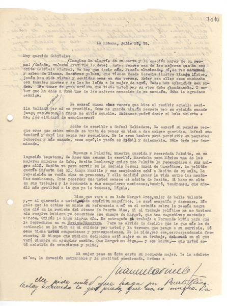 [Carta] 1936 jul. 26, La Habana [a] Gabriela Mistral