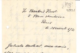 [Carta] 1933 ago. 28, París [a] Gabriela Mistral