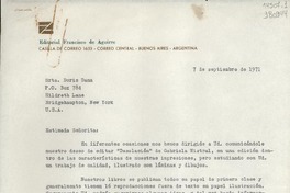 [Carta] 1971 sept. 7, Buenos Aires, Argentina [a] Srta. Doris Dana, P. O. Box 784, Hildreth Lane, Bridgehampton, New York, U. S. A.