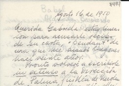 [Carta] 1950 ago. 16, Santiago [a] Gabriela Mistral