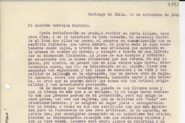 [Carta] 1942 nov. 23, Santiago de Chile [a] Gabriela Mistral