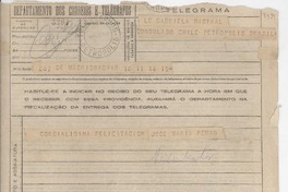 [Telegrama] 1945 nov. 16, Madrid, [España] [a] Gabriela Mistral, Petrópolis, [Brasil]