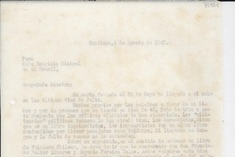 [Carta] 1942 ago. 4, Santiago, [Chile] [a] Gabriela Mistral, Brasil