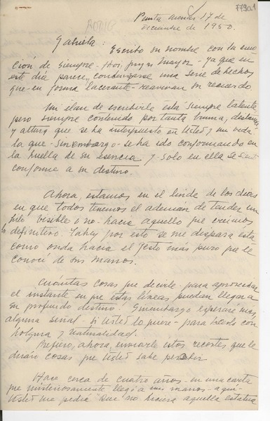[Carta] 1950 dic. 17, Punta Arenas [a] Gabriela Mistral
