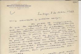[Carta] 1947 oct. 7, Santiago [a] Gabriela Mistral