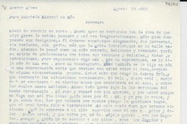 [Carta] 1943 ago. 29, Buenos Aires, [Argentina] [a] Gabriela Mistral, Río, [Brasil]
