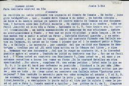 [Carta] 1944 jun. 1, Buenos Aires, [Argentina] [a] Gabriela Mistral, Rio, [Brasil]