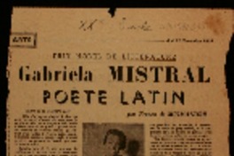 Gabriela Mistral poète latin Prix Nobel de Littérature